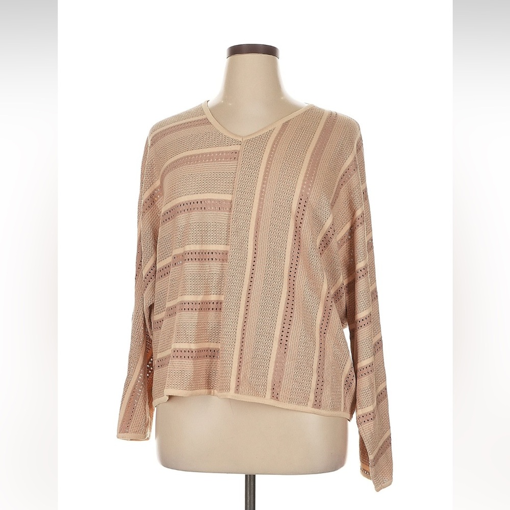 Misook Blush-Beige Open Knit V-Neck Sweater - Picture 2 of 7